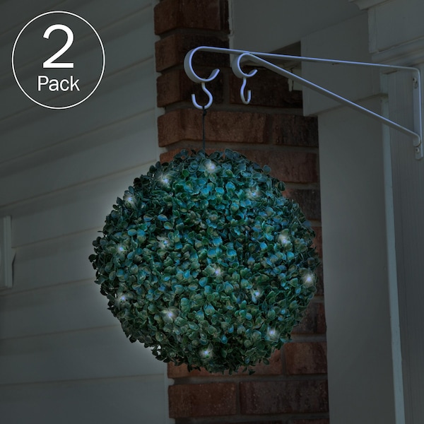 Solar LED Faux Boxwood Topiary Ball, 2PK